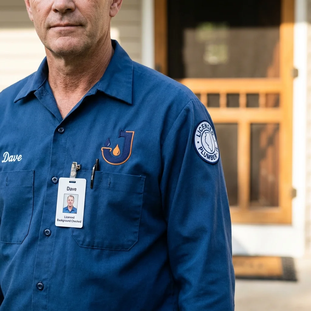 Licensed plumber showing ID badge in Melrose Park, IL