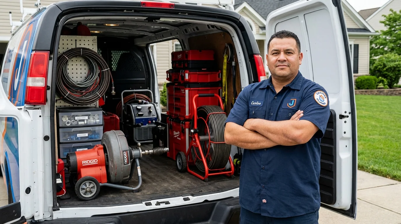 Professional drain cleaning equipment and Johns Plumbing LLC plumber in Melrose Park