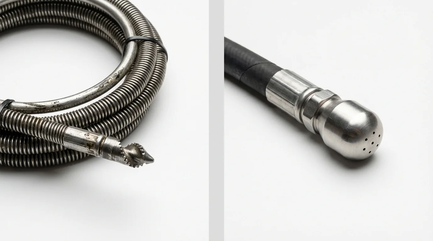 Drain snake cable and hydro jetting nozzle used for drain cleaning in Melrose Park, IL