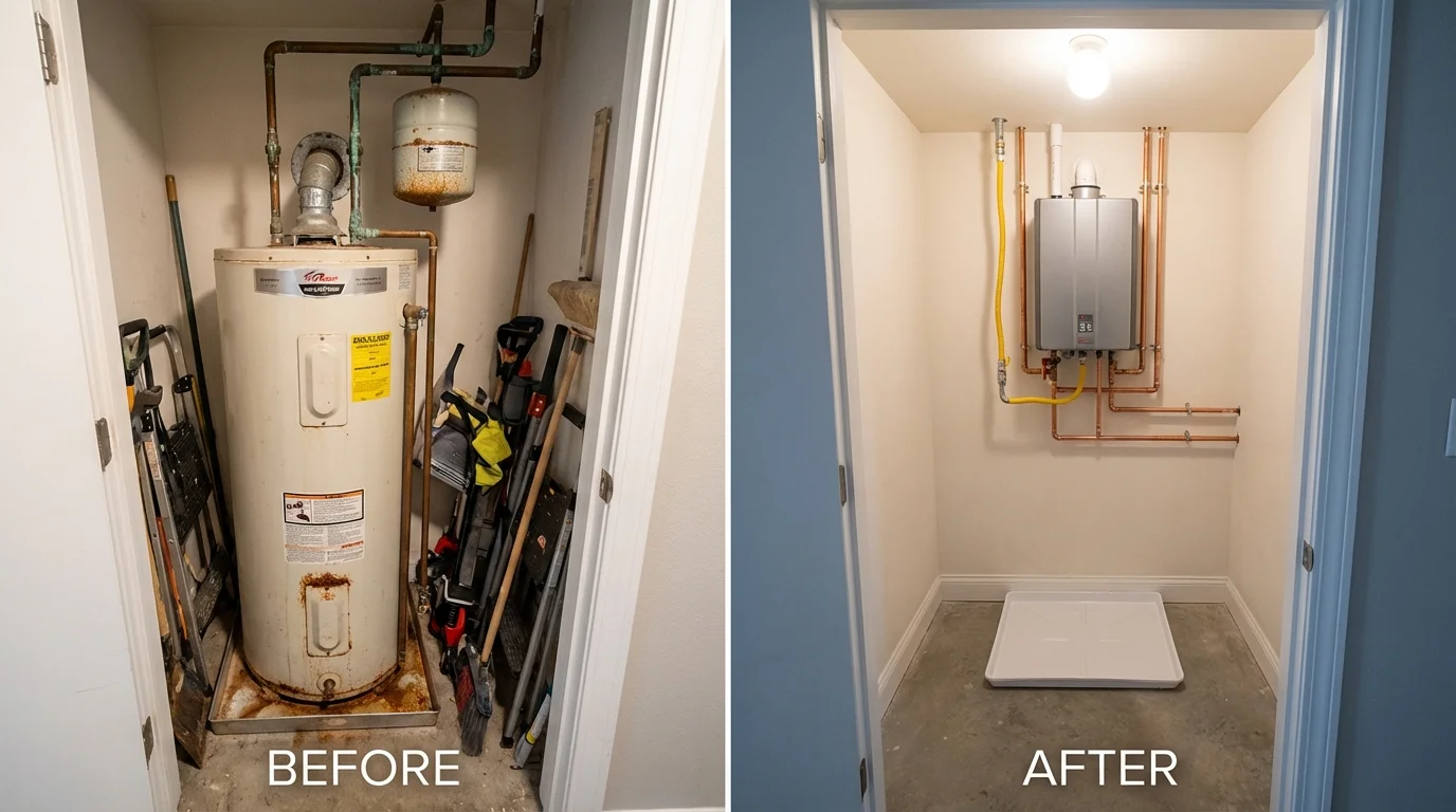 Tank water heater versus wall-mounted tankless unit comparison for Melrose Park, IL homeowners